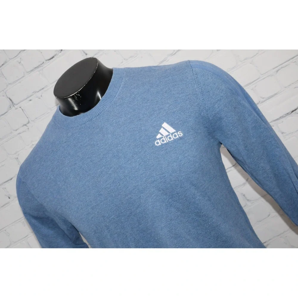 Adidas Sweater Men Small Blue Long Sleeve Crew Neck Pullover Cotton Knit